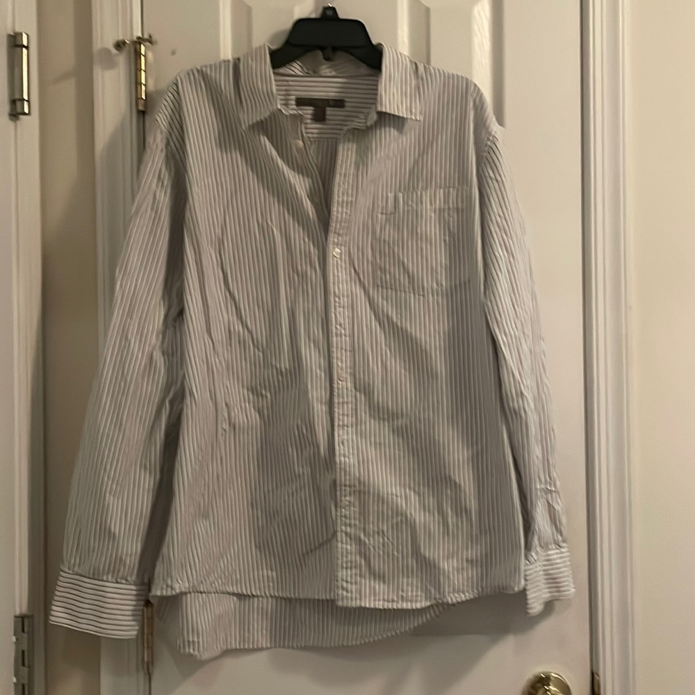 Blue and white button down shirt